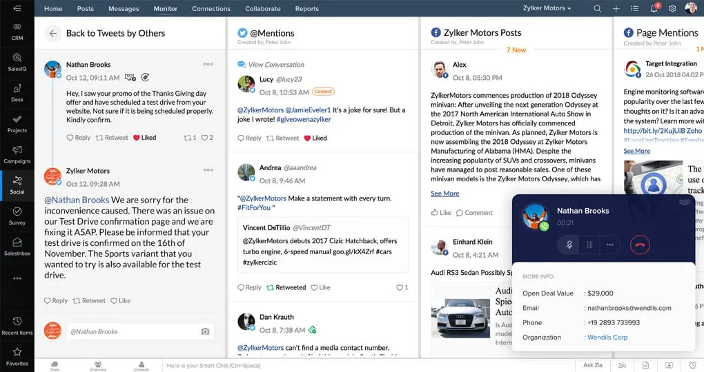 Zoho CRM shown on desktop and mobile screens